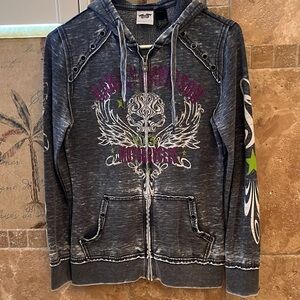 Harley-Davidson Gray Washed Hoodie with Graphic Design
